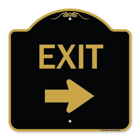 Signmission Parking Lot Sign Exit Sign Right Arrow, Black & Gold Aluminum Sign, 18" L, 18" H, BG-1818-23421 A-DES-BG-1818-23421